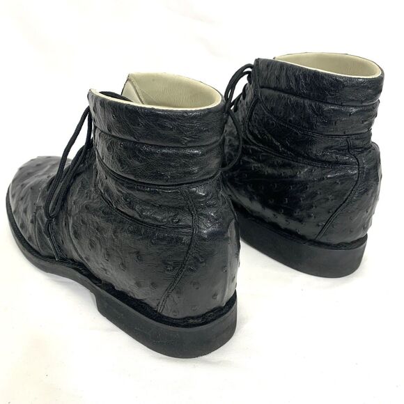 Black Ostrich Leather Ankle Boots Men’s 11.5-12 Unbranded Great Condition